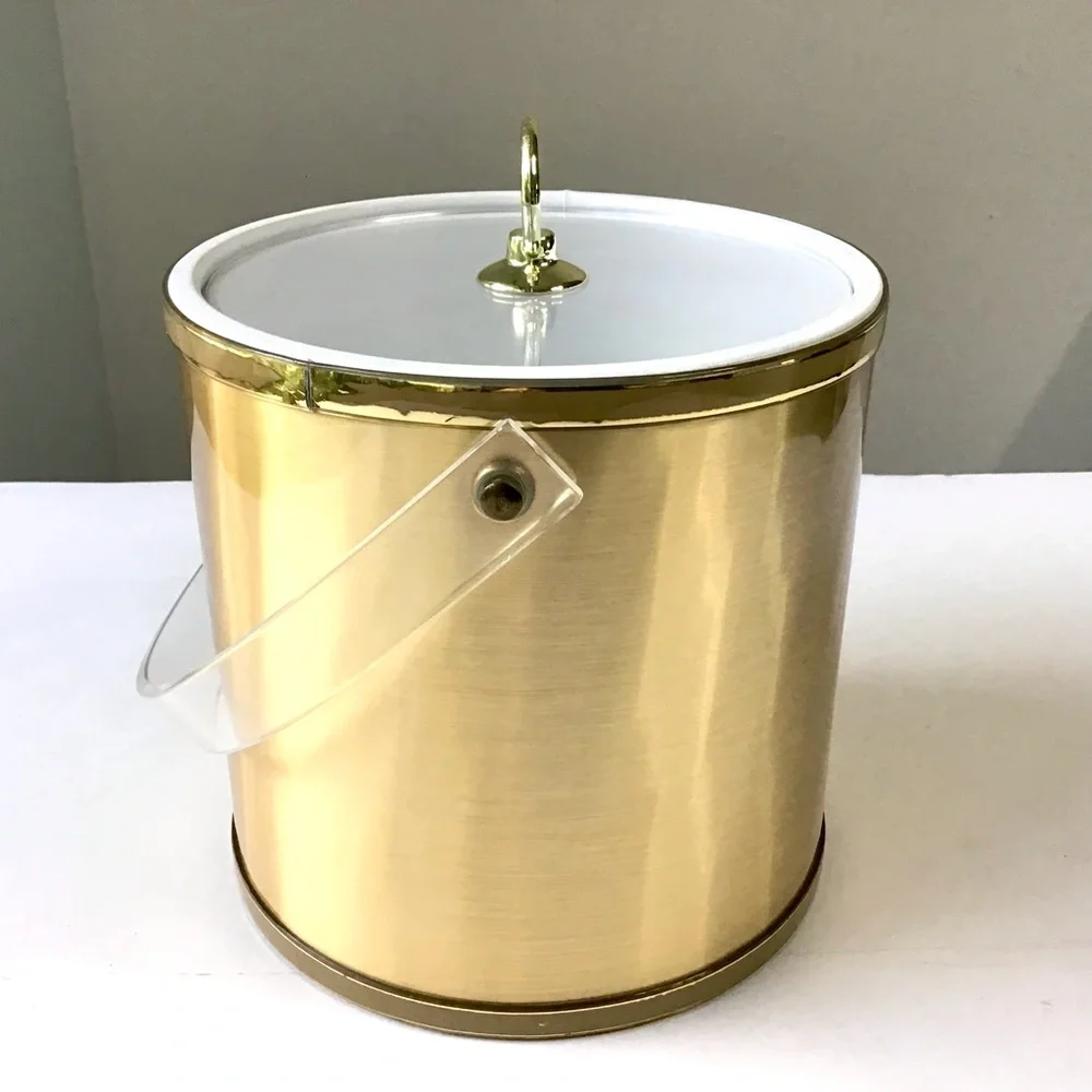Vintage Drulane Ice Bucket Gold with Clear Handle & Lid 1980s Towle Co USA Made